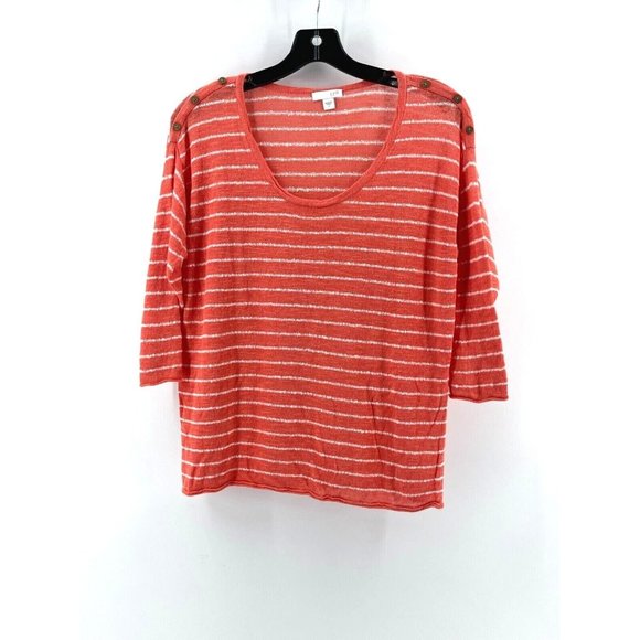 J Jill Women's Orange White Striped Knit Linen Sweater 3/4 Sleeve Size Small - Picture 1 of 10